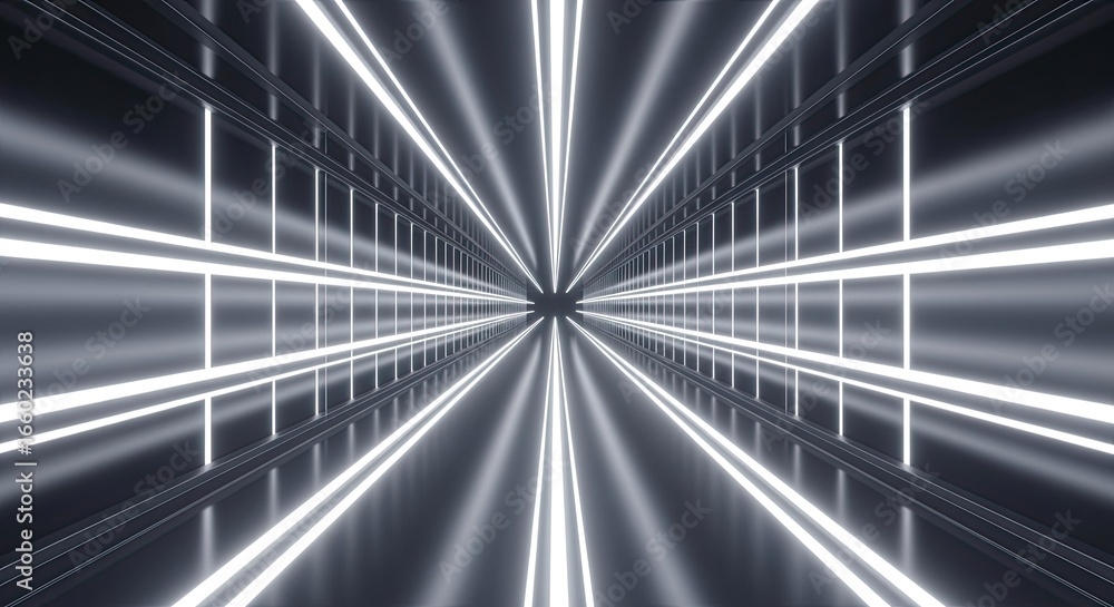 Poster a futuristic corridor featuring dynamic lighting that creates a sense of depth and movement.