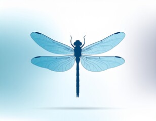 A delicate, light-blue dragonfly silhouette, elegantly positioned against a soft, pastel background, showcases intricate wing details.