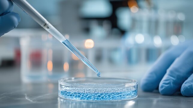 Expert pipetting sample solution for targeted epigenome editing with CRISPRoff focus on technique and hands while laboratory apparatus remains softly out of focus.