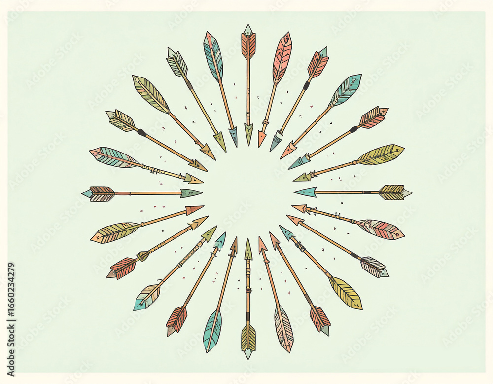 Poster a circular design showcasing numerous colorful arrows radiating outward, creating a visually appeali