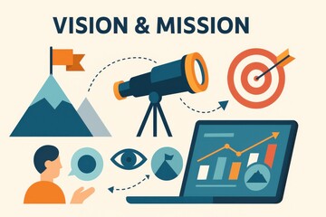 Illustrative design showcasing vision and mission with business goals concept design