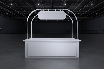 Exhibition stand for mockup and Corporate identity,Display design.Empty booth Design.Retail booth elements in Exhibition hall.booth Design trade show.Blank Booth system of Graphic Resources.3d render.