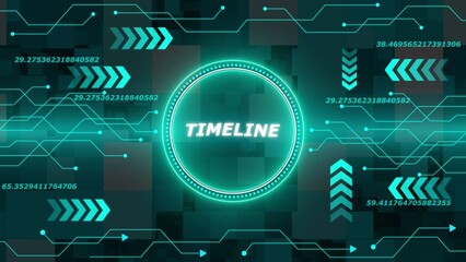 Glowing Neon Circle with Timeline Text and Digital Circuitry Background technology circuit board