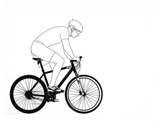 Fototapeta premium A cyclist in profile view, depicting a figure on a bicycle with a simple, clean, and elegant black line drawing style.