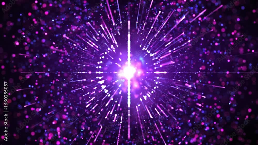 Poster dark purple colorful abstract background with bright glittering particles and dots of light creating