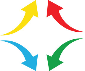 Colorful Arrows Pointing Inward Silhouette on White Background