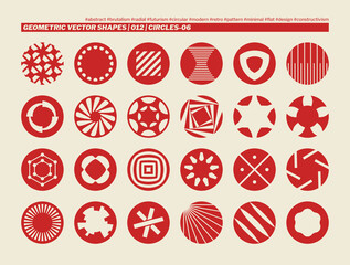 Geometric Vector Shapes Collection: Circles. Minimalist Brutalist design with a variety of red abstract circular shapes, perfect for patterns, backgrounds, and graphic design projects.