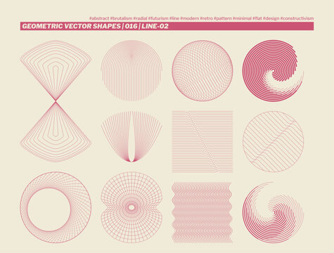 Geometric Vector Shapes Collection: Lines. Minimalist Brutalist design with a variety of red abstract line patterns, perfect for posters, backgrounds, and graphic design projects.
