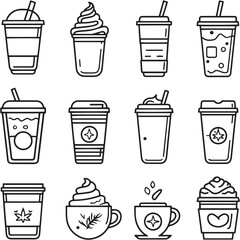 Dirty Chai Latte black Line Editable Icons set