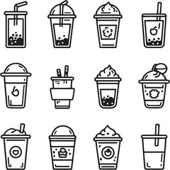 Dirty Chai Latte black Line Editable Icons set