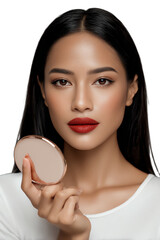 Element Isolated Transparent Woman holding a mirror with perfect makeup. PNG DIE-CUT for advertising