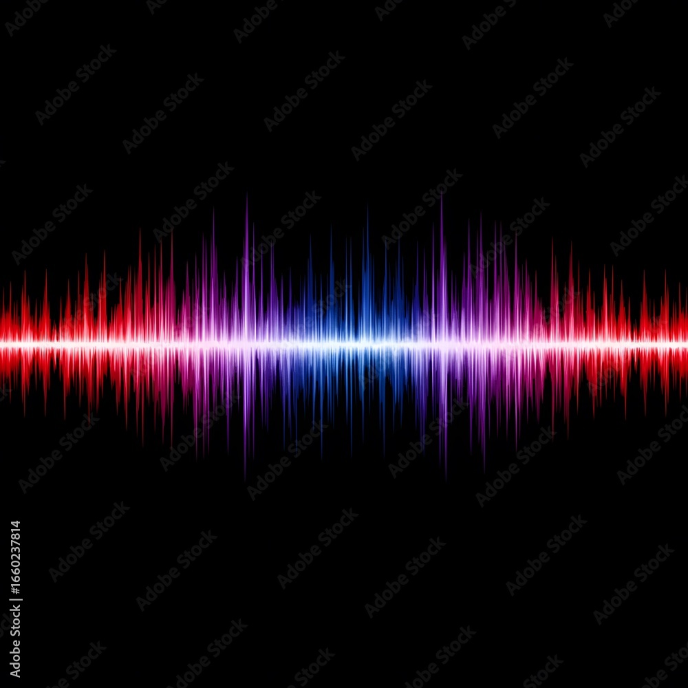 Poster vibrant audio spectrum visualizer with red and blue waves on a black background for music production