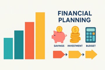 Conceptual financial planning illustration with growth chart and savings strategy