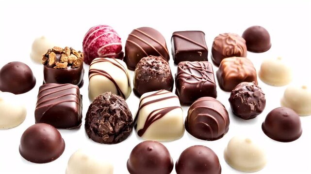 assorted chocolates and truffles on a white background.