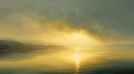 Obraz premium Gentle golden light on horizon, divine peace, soft dreamlike atmosphere, calming tones.