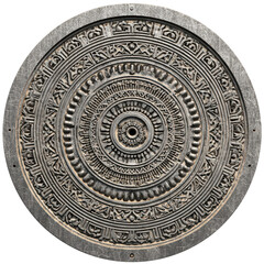Fototapeta premium Ornate, circular, gray stone carving with intricate details