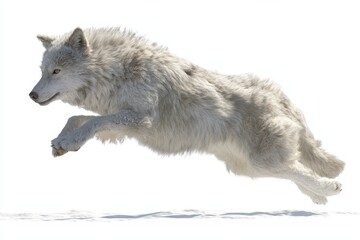 Fototapeta premium Wolf Jumping. Isolated Arctic Wolf Leaping on White Background