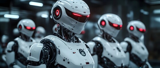 Fototapeta premium A group of robots are standing in a line