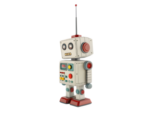 Retro tin toy robot with antenna and blinking lights