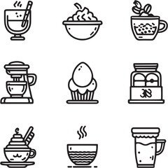 Eggnog black Line Editable Icons set