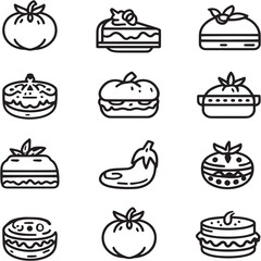 Eggplant Parmesan black Line Editable Icons set
