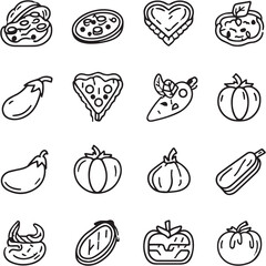 Eggplant Parmesan black Line Editable Icons set