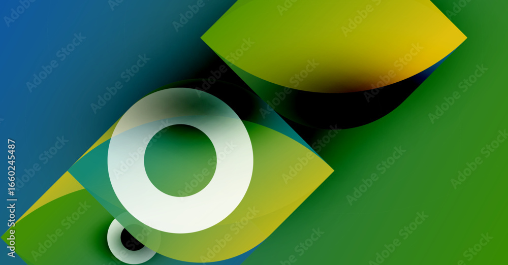 Aufkleber abstract composition featuring vibrant green, yellow, blue hues. overlapping shapes create dynamic v