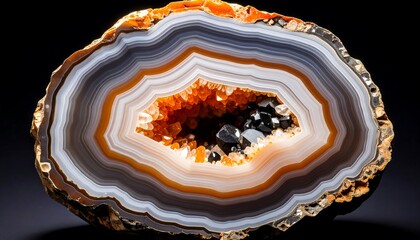 Agate Geode Crystal Slice with Closeup.