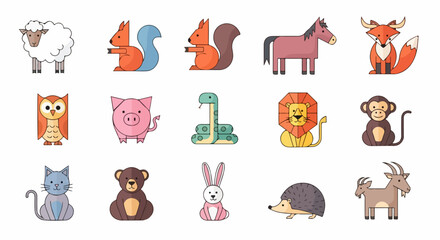 Fototapeta premium Collection of Colorful Cartoon Animals in Various Poses.