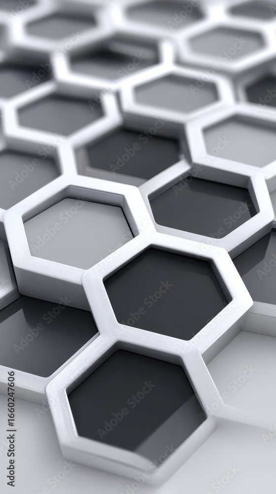 Poster abstract geometric background featuring a honeycomb pattern of interlocking hexagons on a clean whit