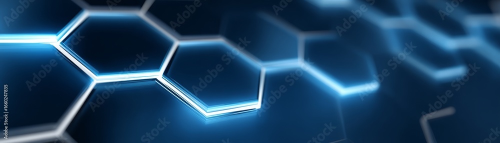 Poster futuristic abstract hexagon background with glowing blue geometric shapes and a modern digital techn