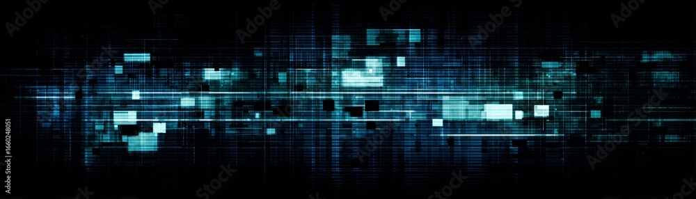 Poster abstract technology background with glowing blue squares forming a futuristic digital grid pattern a