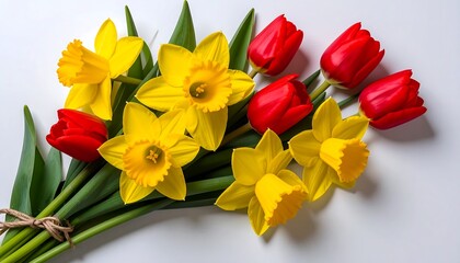 Spring bouquet tulips with daffodils.