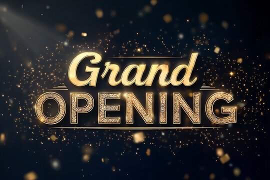 Celebrate your new venture with this stunning grand opening announcement featuring sparkling gold text and confetti