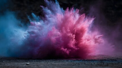 Explosion of colorful powder in an outdoor scene with motion blur and high
