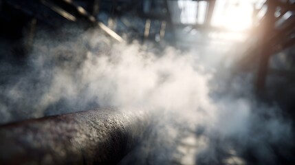 Industrial pipe bursting with steam explosion in a factory setting