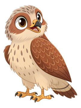 owl on a branch , cute cartoon hawk isolated on transparent background