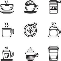 Flat White black Line Editable Icons set
