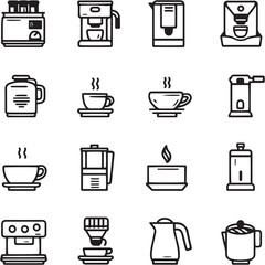 Espresso black Line Editable Icons set