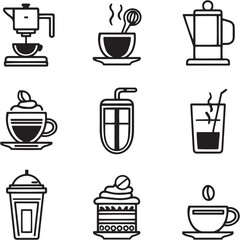Espresso Con Panna black Line Editable Icons set