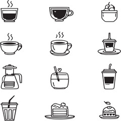 Espresso Crunch Black Line Editable Icons set