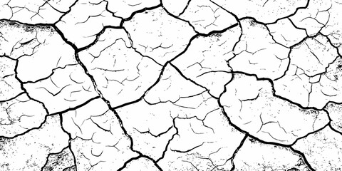black and white dust and cracked concrete wall Texture pattern design element white background.
