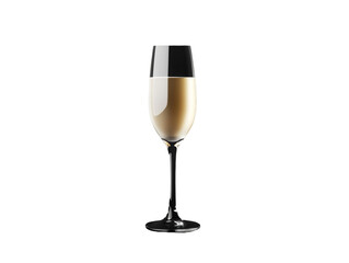 Elegant flute glass with sparkling champagne on white background