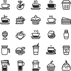 Espresso Crunch Black Line Editable Icons set
