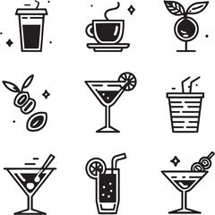Espresso Tonic black Line Editable Icons set