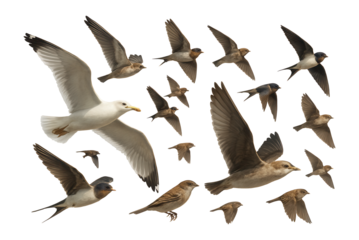 Flock of birds in flight.