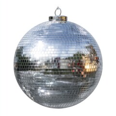 Fototapeta premium Silver Mirror Ball with Reflections on White Background