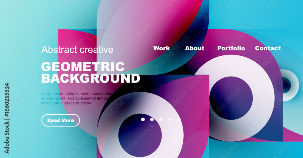Poster abstract geometric design. vibrant colors blend, creating modern website header. text elements prese