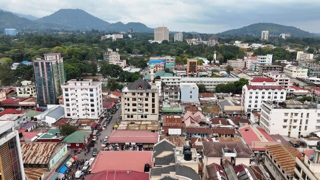 Flight over Arusha city in Tanzania
