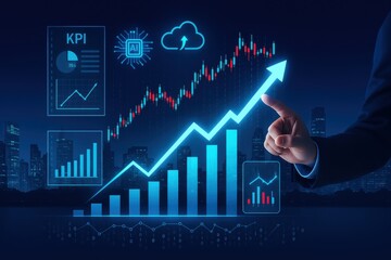 Digital transformation business strategy showing financial growth and future success